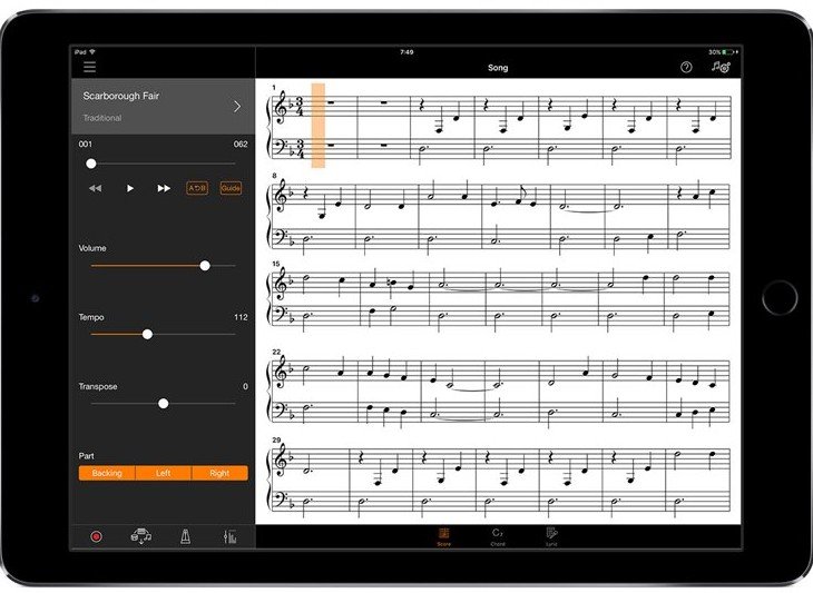 Smart Pianist app sheet music display